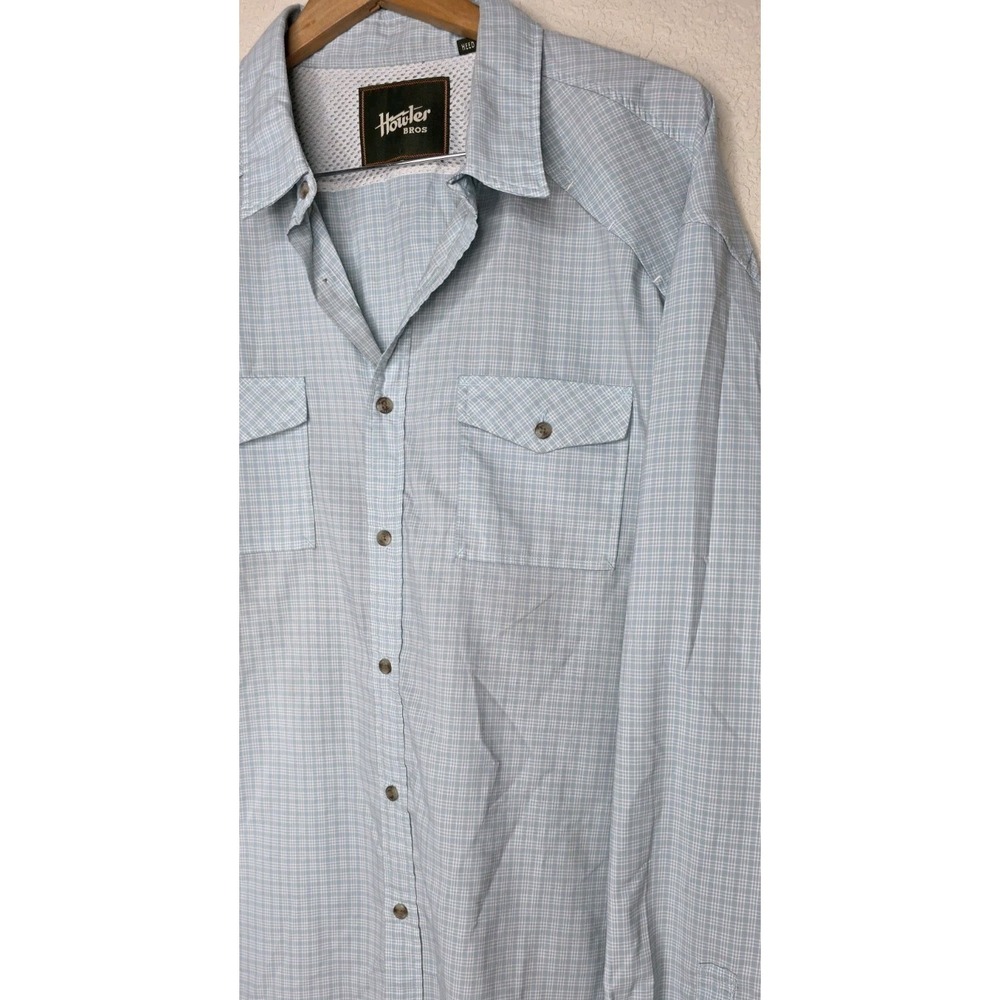 Howler Brothers Shirt Men XXL Blue Firstlight Tech Plaid Vented Roll Tab Hiking